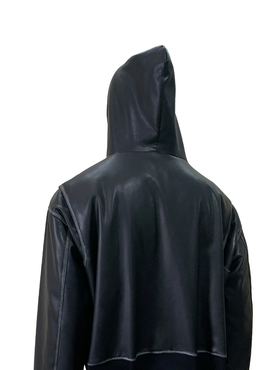 가을 겨울 숏 오버사이즈 따뜻한 두꺼운 디스트레스드 워시드 PU 가죽 재킷 남성용 후드 펑크 스타일 유럽 패션 2025