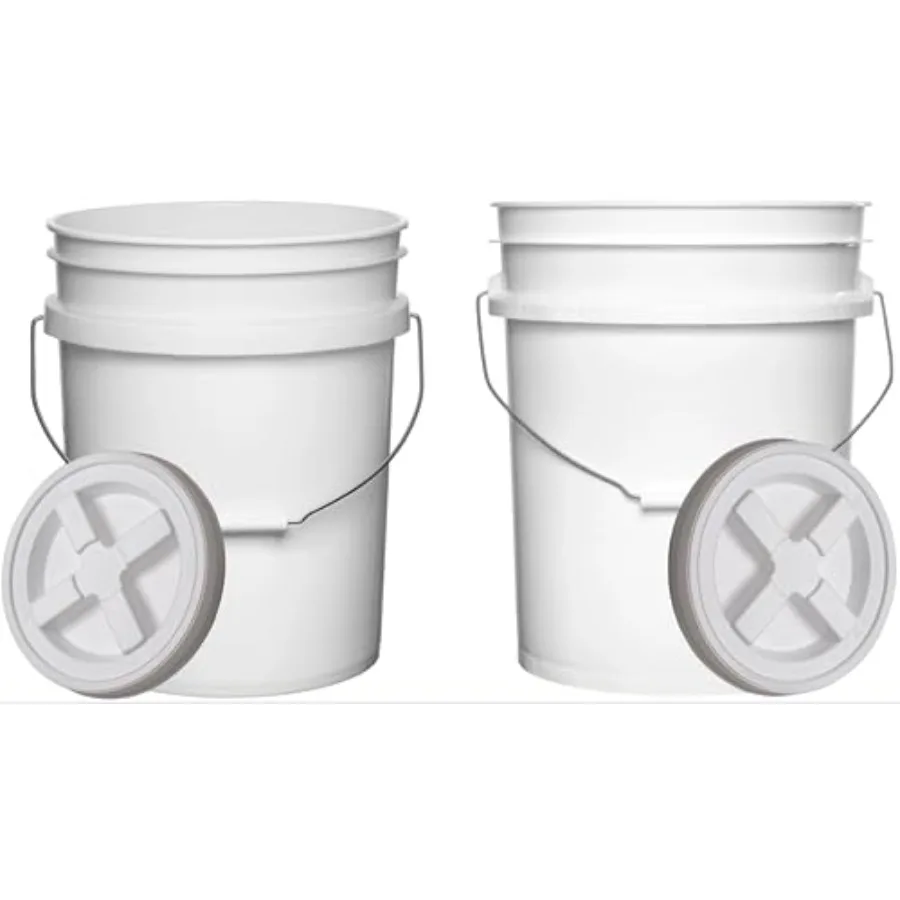 

Food Grade 5 Gallon Made in USA Plastic Bucket with Air Tight Screw on Lid White Buckets with White Lids