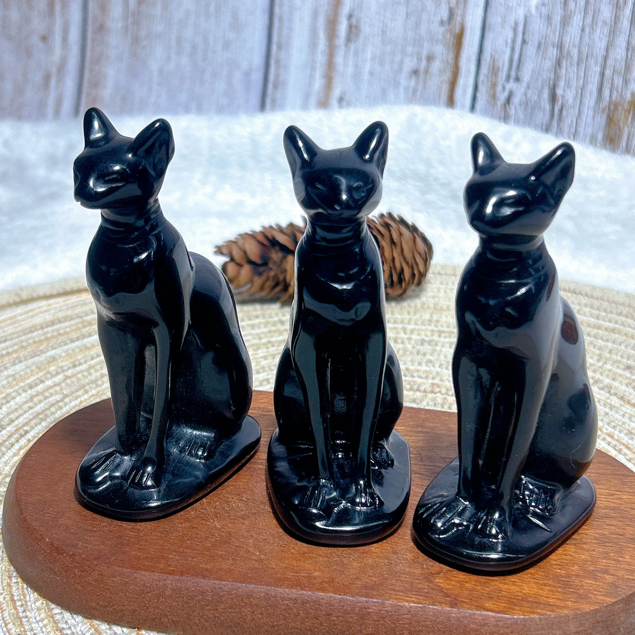 Healing High Quality Natural Crystals Middle-size Black Obsidian Egyptian Cat Carved Mineral Home Decorations Room Decor Gift