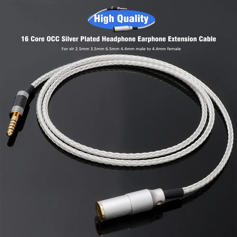 High Quality16 Core OCC Silver Plated Headphone Earphone Extension Cable For xlr 2.5mm  3.5mm 6.5mm 4.4mm male to 4.4mm female