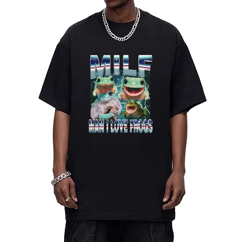 

MILF Funny Frog Meme Graphic 100% Cotton Men Women Oversized t-shirt popular short sleeve Tee shirt streetwear Summer Unisex Top