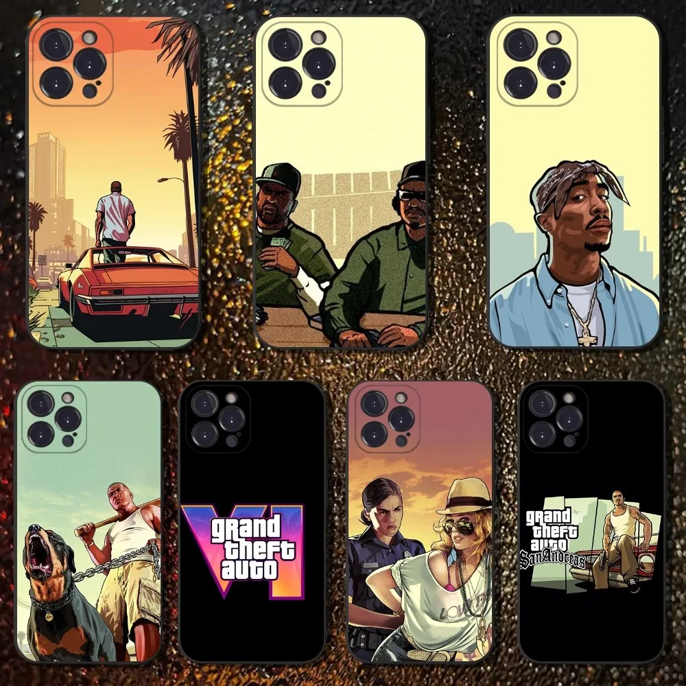 

G-GTA Game San A-Andreas Phone Case For iPhone 16,15,14,13,12,11 Plus,Pro Max,XS,X,XR,SE,Mini,8,7,Soft Silicone Black Cover