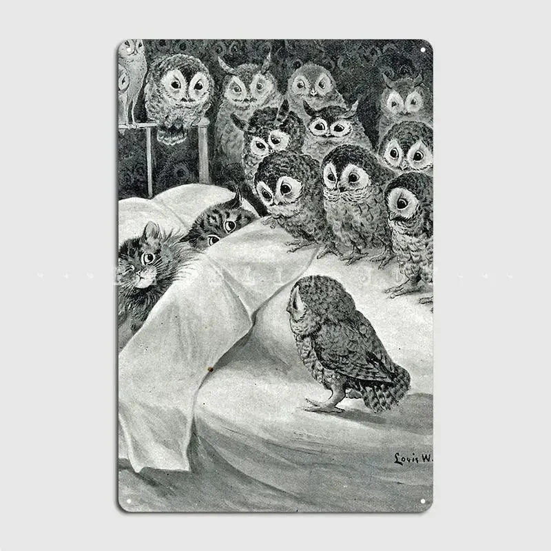 Louis Wain Cat Nightmare Owl Bird Poster Metal Plaque Club Home Garage Club Custom Garage Decoration Tin Sign Poster