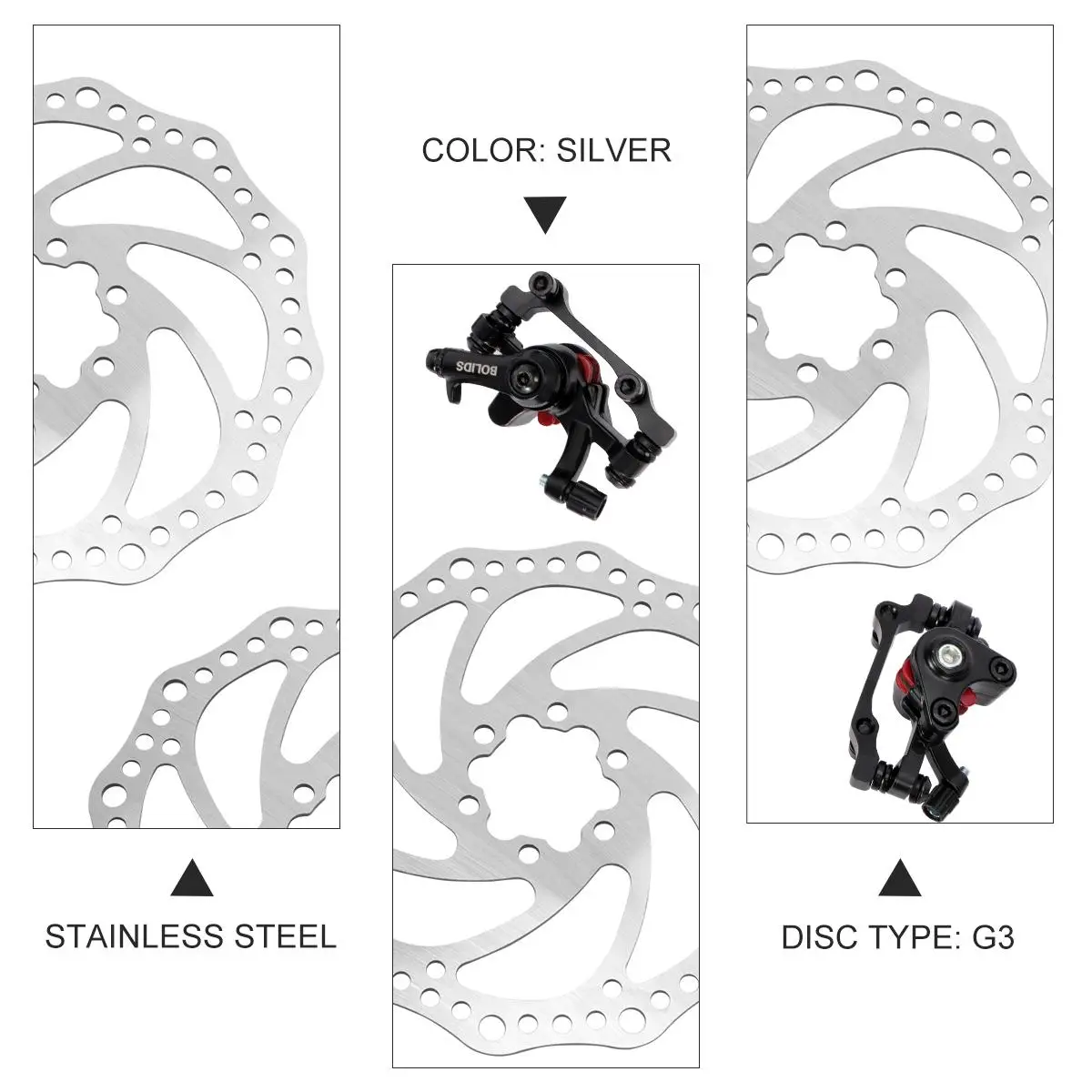 

Mechanical Disc Brake Set 160mm Silver Front Rear Rotors Caliper Pads Suite Bike Mountain Disc Brake Rotor