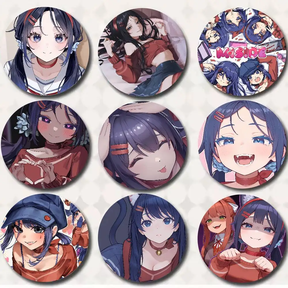 Cute Popular Kawaii Mita Fashion Horror Adventure Game Miside Badge Metal Brooch for Bag Clothes Hat Decor Cosplay Accessories