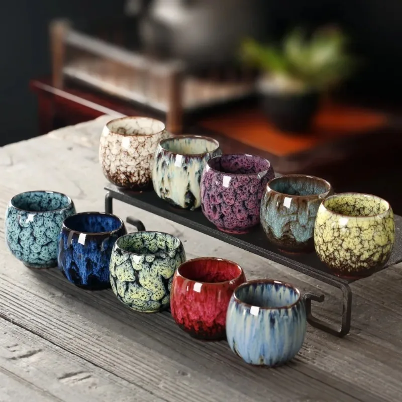 New Ceramic Kung Fu Tea Set with Kiln Transformation, Single Cup Tianmu Glaze, Main Tea Tasting Cup, Egg Shaped Small Tea Bowl view 2