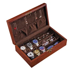 Luxury Watch Box Case Wood Glasses Storage Box with Lock Sunglasses Necklace Jewelry Display Brown Watch Box Organizer for Men