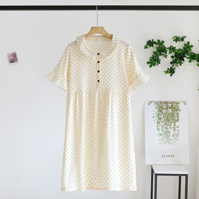 Musselin 100% Baumwolle Kleid für Frauen 2023 Vintage Polka Dot Turn Dow Kragen Kurzarm Sommerkleid Robe Femme été