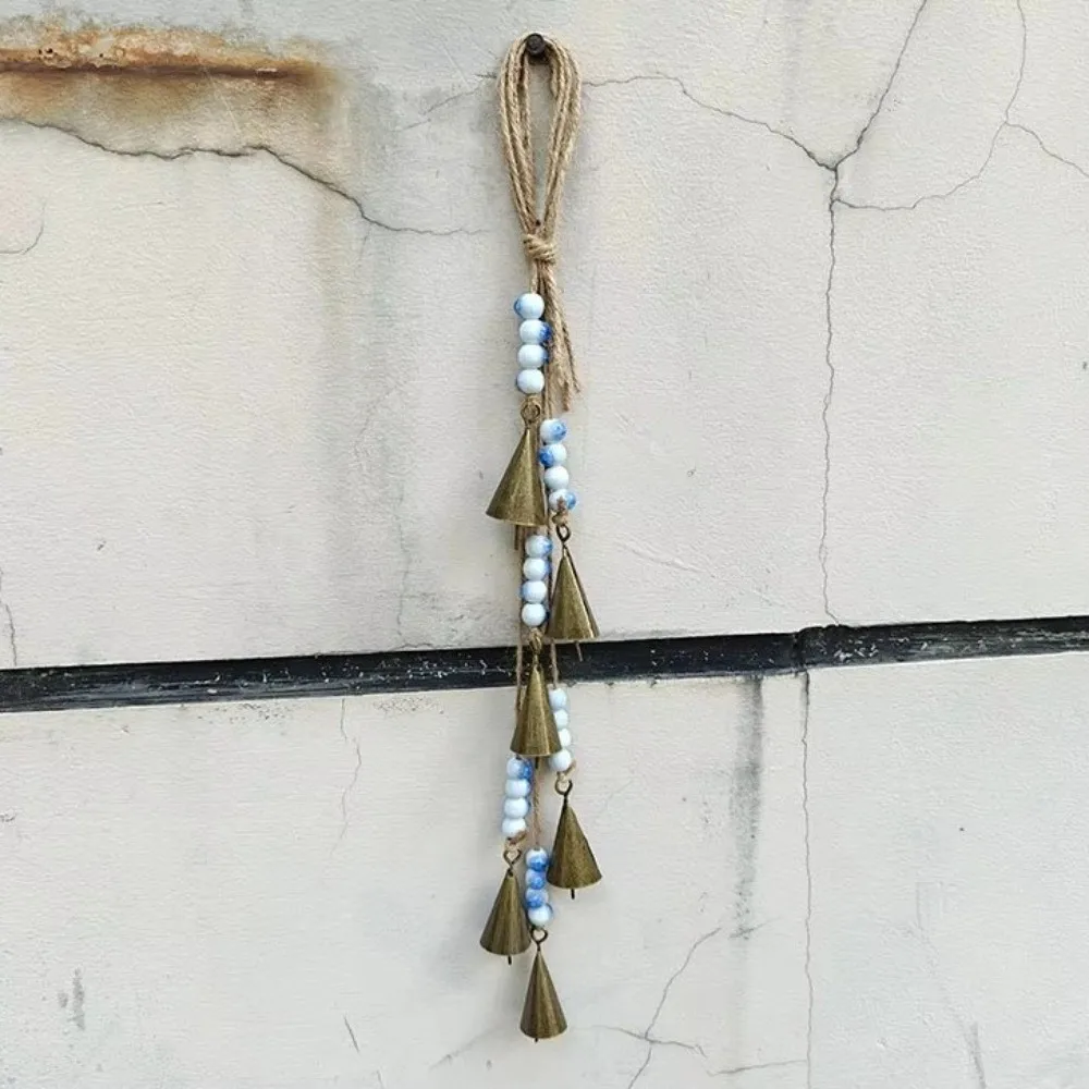 Decorative Vintage Bohemia Wind Chime Handmade Multicolored Door Hanging Ceramic Bead Triangular Witch Bells Garden Decor