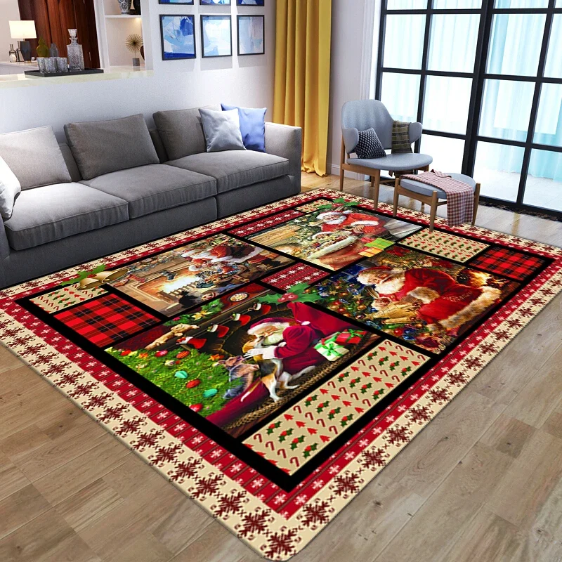 

3d красные ковры для гостиной, спальни, детей, мягкий напольный коврик для гостиной, большие нескользящие коврики, Санта-Клаус, рождественское украшение для дома