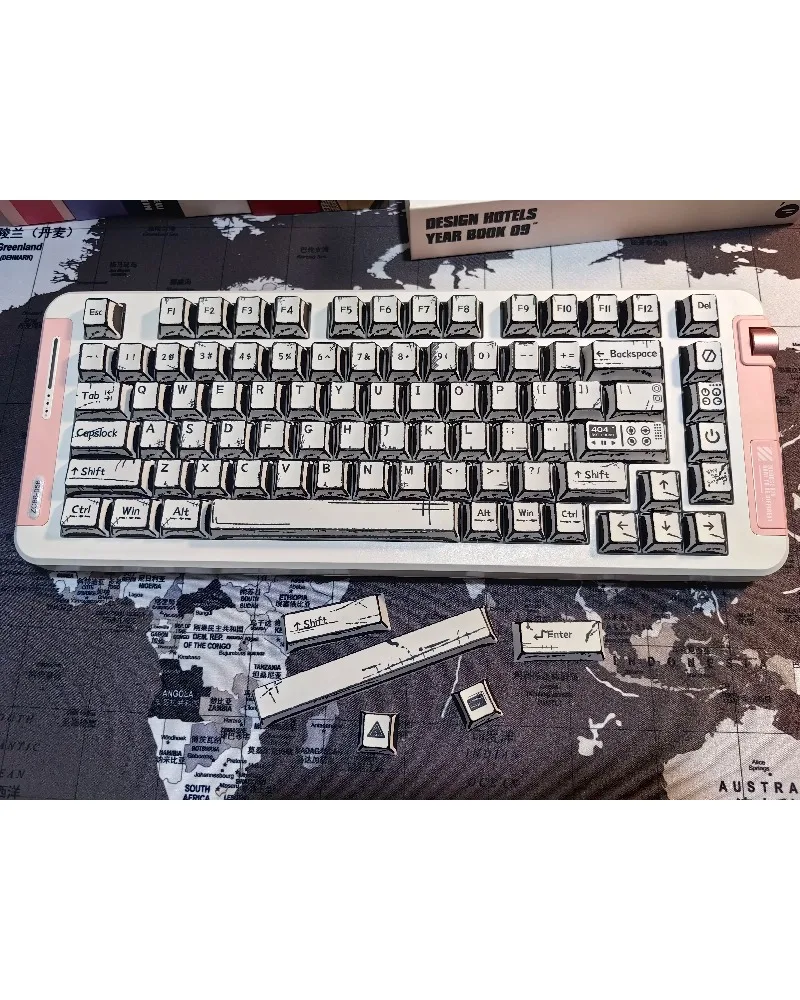 white and grey two tone pbt dye sub keycaps full set oem profile for mechanical keyboards