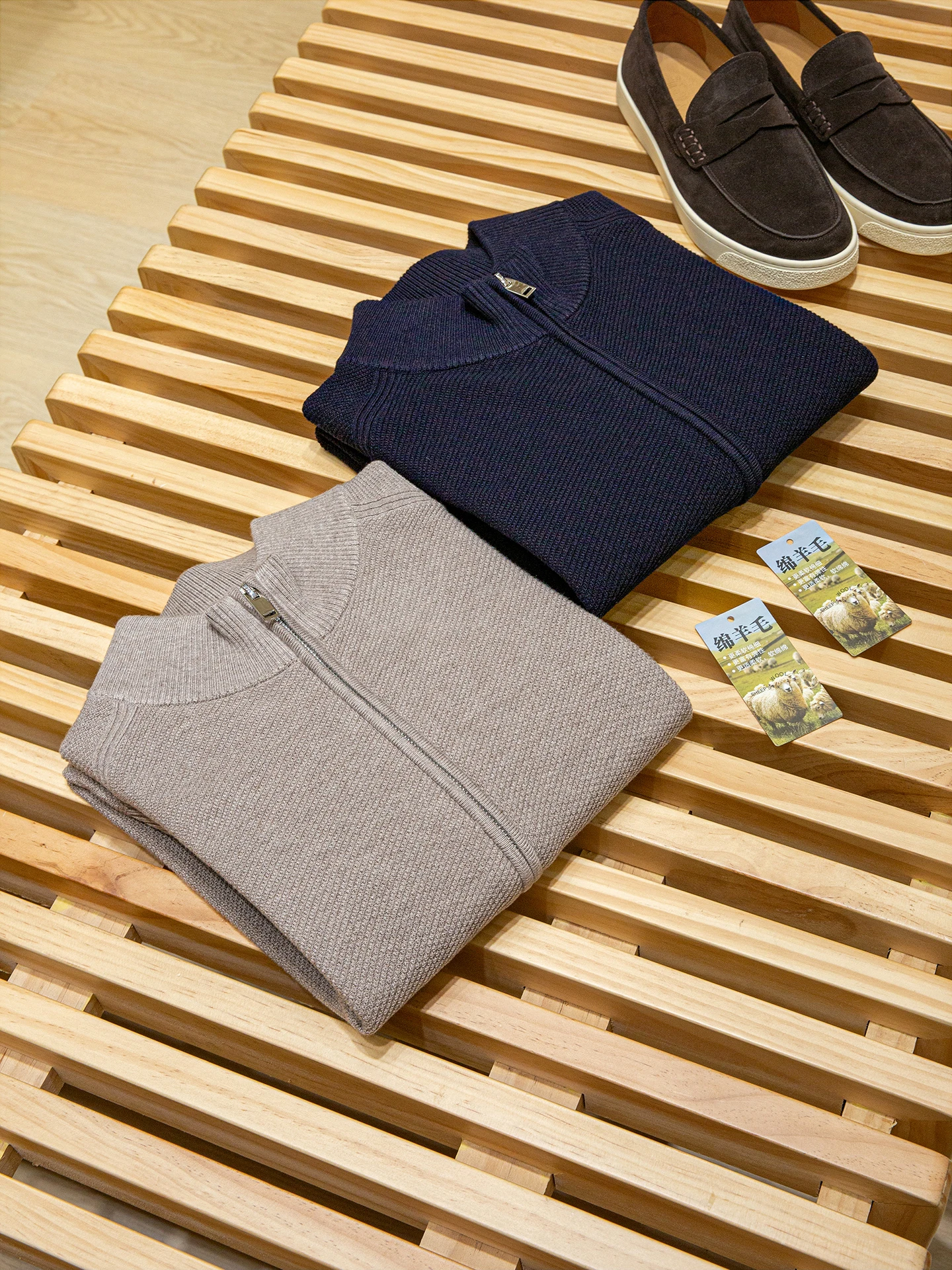 

Мужской повседневный свитер из смеси шерсти высокого калибра, открытый кардиган на молнии с полной молнией, осенний теплый теплый полиэстер, нейлон, акрил