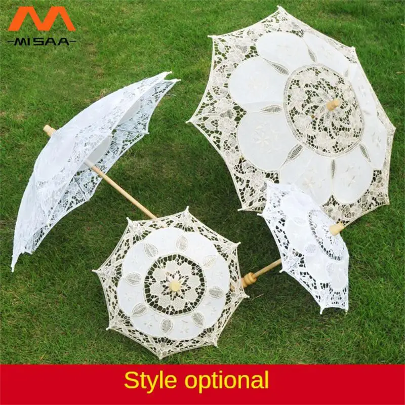 Bridal Umbrella Embroidery Handmade Beige White For Wedding Decoration Lace Parasol Multicolor Lace Umbrella