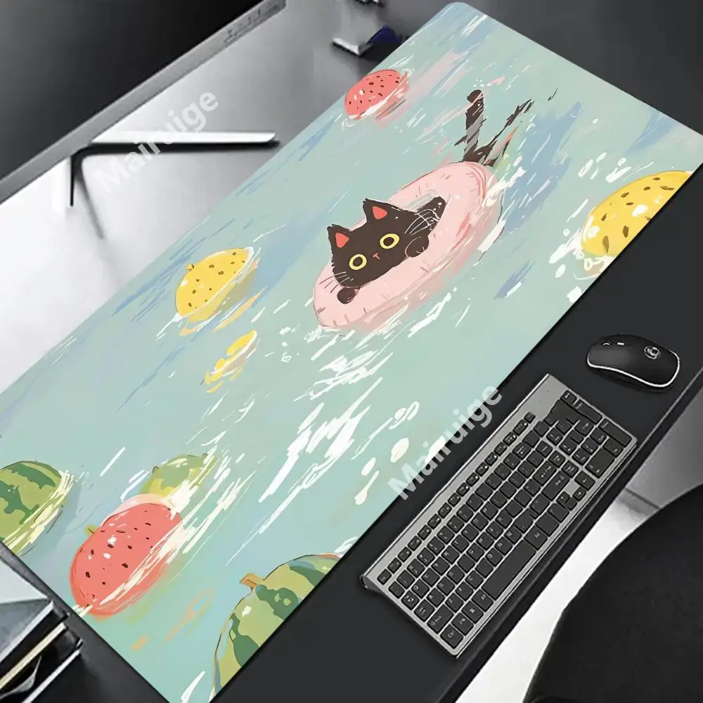 Divertidos alfombrillas de ratón de gato negro, alfombrilla de escritorio de empresa XXL para ordenador, cojín grande Kawaii de 800x400, accesorios de oficina