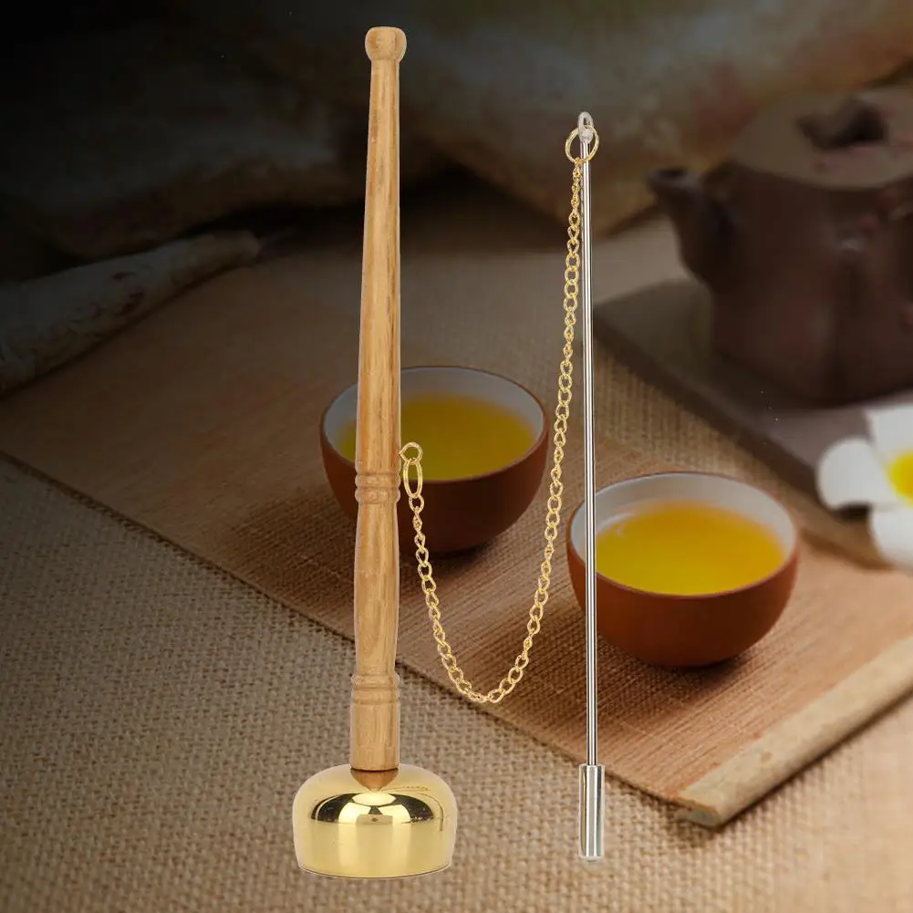 Brass Hand Bell with Wooden Handle - Buddhist Singing Bell for Scriptures & Meditation Supplies