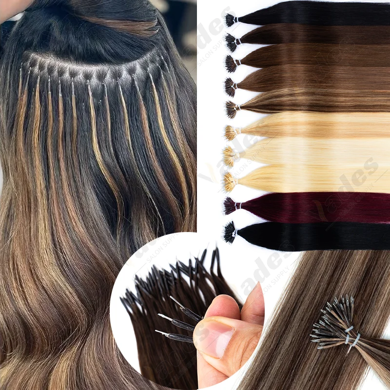 

50G Nano Bead Ring Human Hair Extension Pre Bonded Nano Tip Remy Hair Extensions Micro Beads Rings Loop Hand Tied Hairpiece