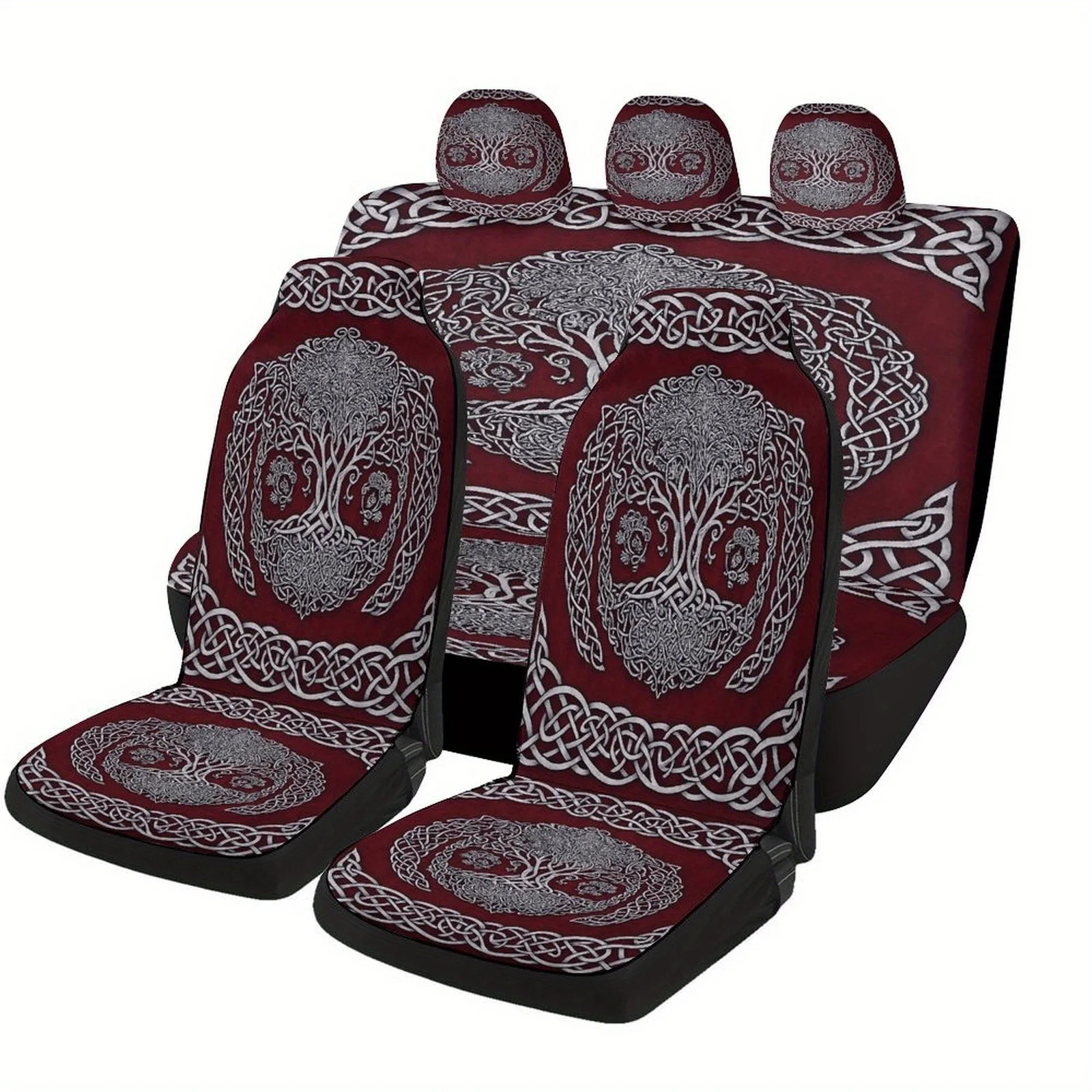 Set Of Car Seat Covers Featuring Celtic Tree Knots, Suitable For Various Vehicles. Stylish And Unique, These Full Set Covers The