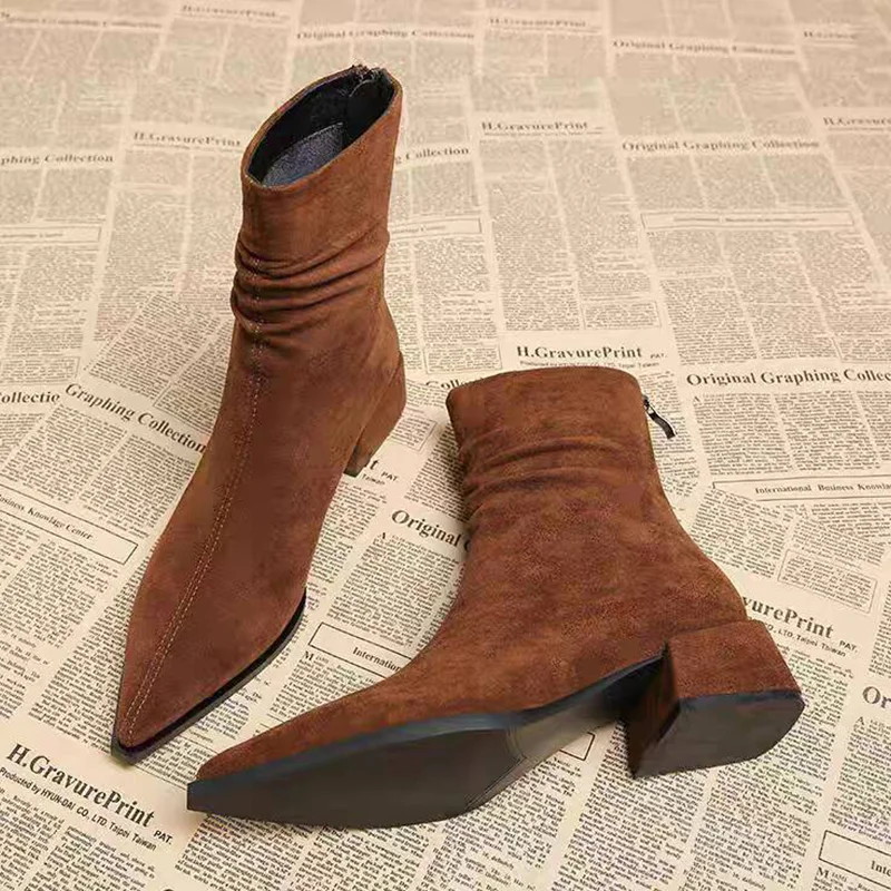 

Ankle Boots for Women Mid Heels Fashion Shoes Pointed Toe Heeled 2025 Fashion Pumps Gothic Boots New Elegant Suede Mujer Botas