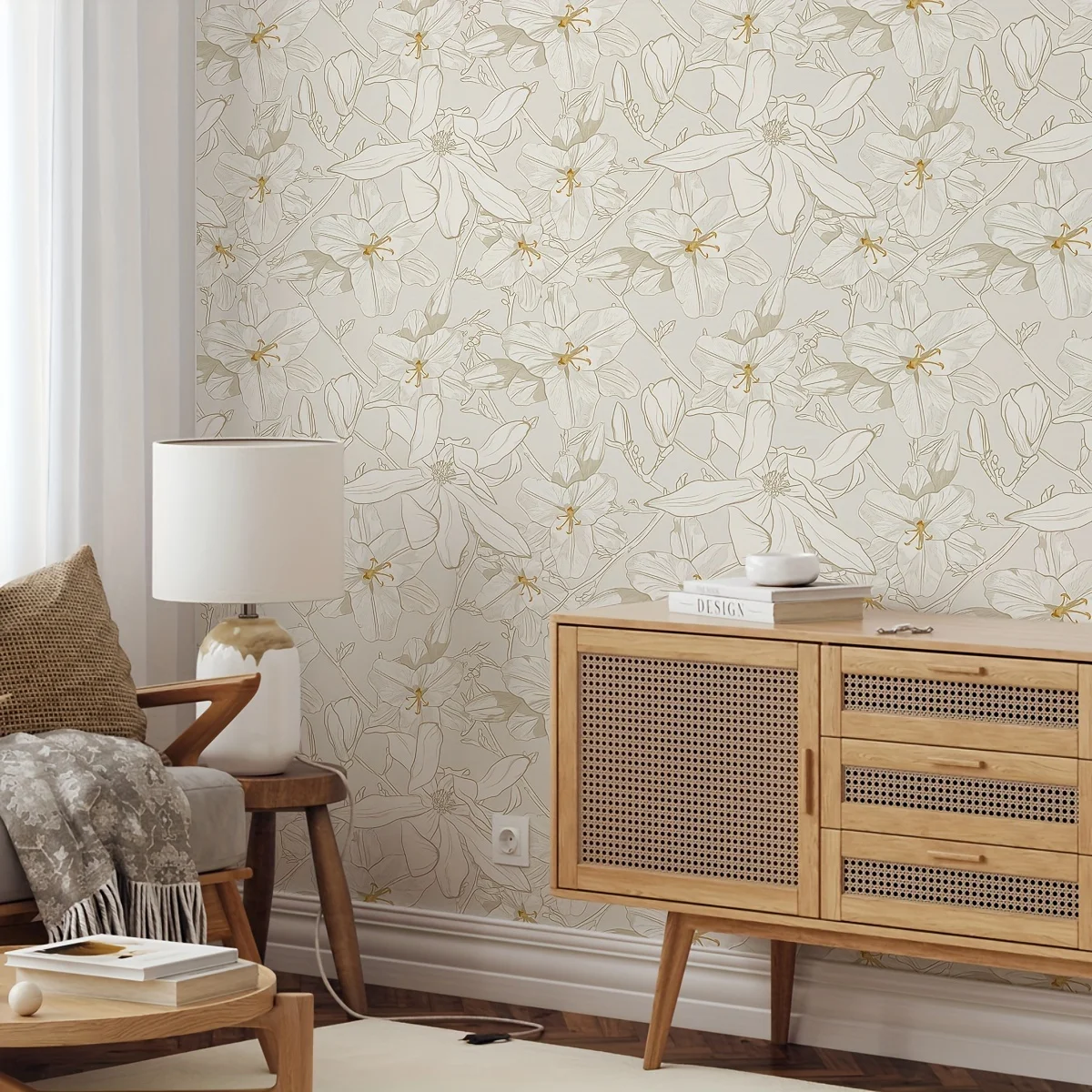 1 piece of warm color large flower pattern thickened moisture wallpaper self-adhesive waterproof bedroom decorative wall sticker