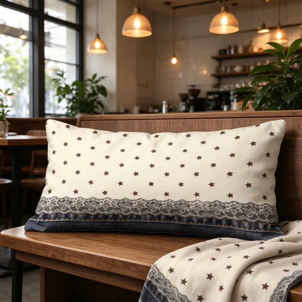 White Black Mini Polka Print Long Pillow Cover, Scandinavian Style, Cafe Decorative, Polyester, Room Decor, Convenient