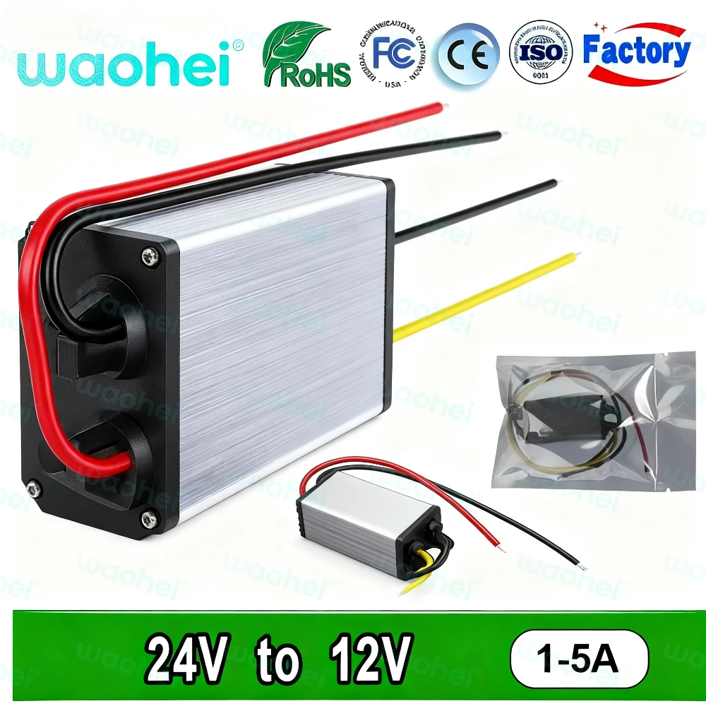 DC 24V to 12V 1A-5A Converter Step Down Voltage Regulator for Auto Car Truck Vehicle Boat Buck Reducer Waterproof Module CE