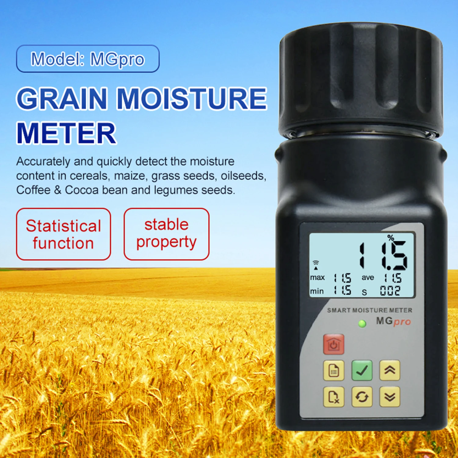 ZIBOO MGpro Intelligent Grain Moisture Meter,Self Calibration Function Supply English Export Cup Grain Moisture Meter