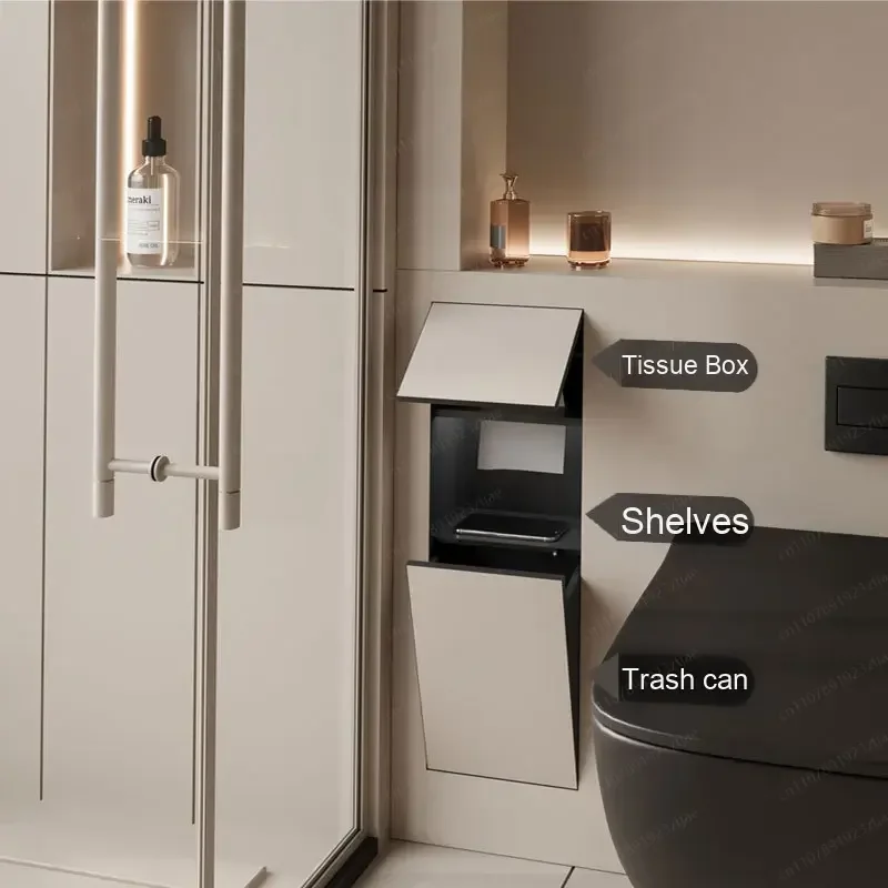 SSM  304 stainless steel niche toilet hidden trash can embedded in tissue box concealed toilet niche can