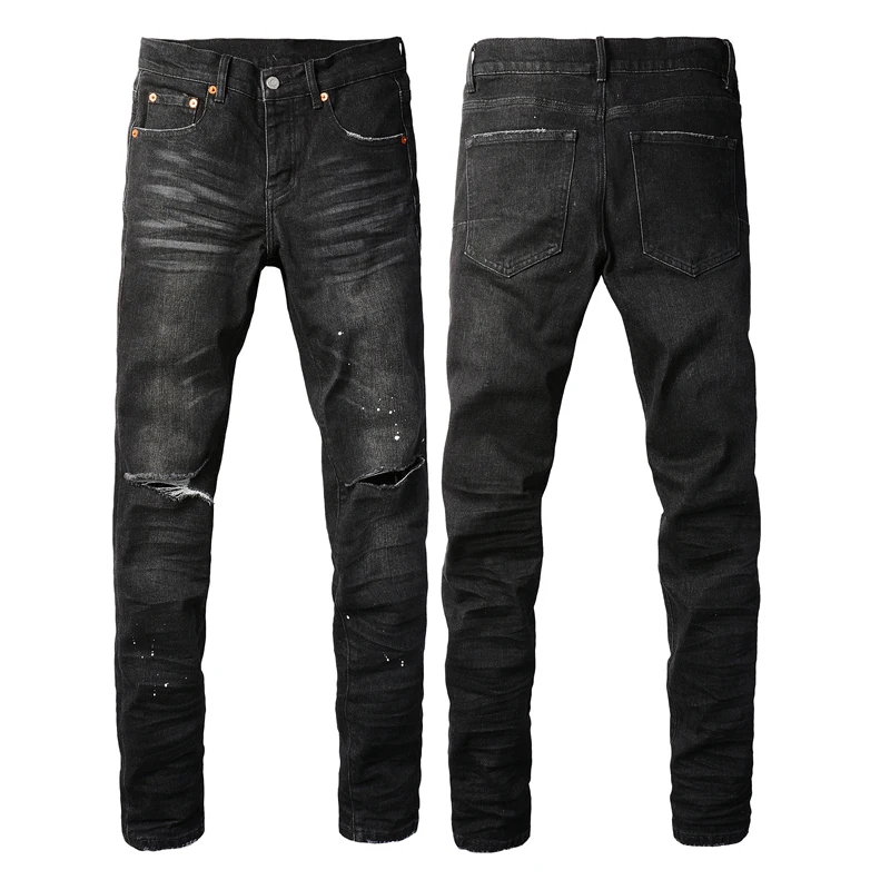 

European and American Streetwear Brand Ripped Jeans Retro Do Old Stretch Slim Straight Trousers Men's Jeans
