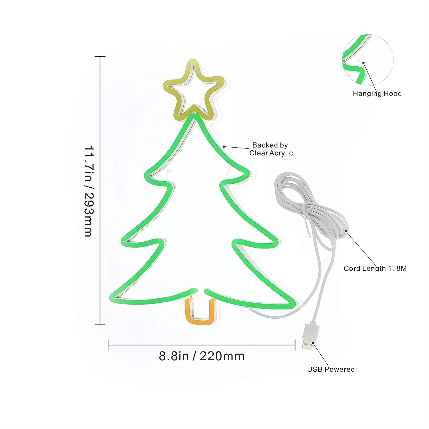 Christmas Tree Neon Sign For Wall Windows Decor USB Powered Adjustable brightness Neon Night Light For Home Party Bar Shop Gifts