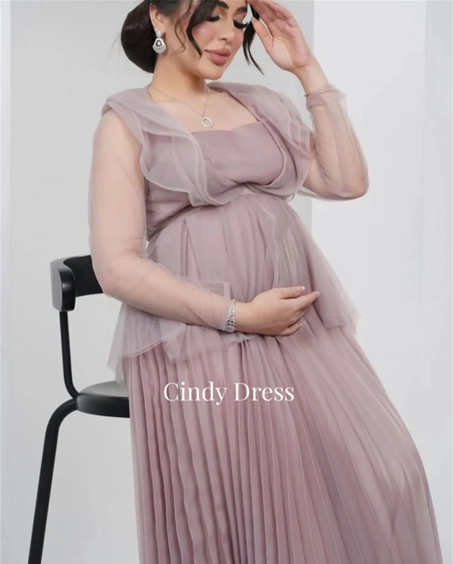 Luxurious Women\'s Evening Dresses Luxury Customized Pink Pregnant Woman Photo Shoot Graduation Dress Eid Al-fitr Grace Prom Gala