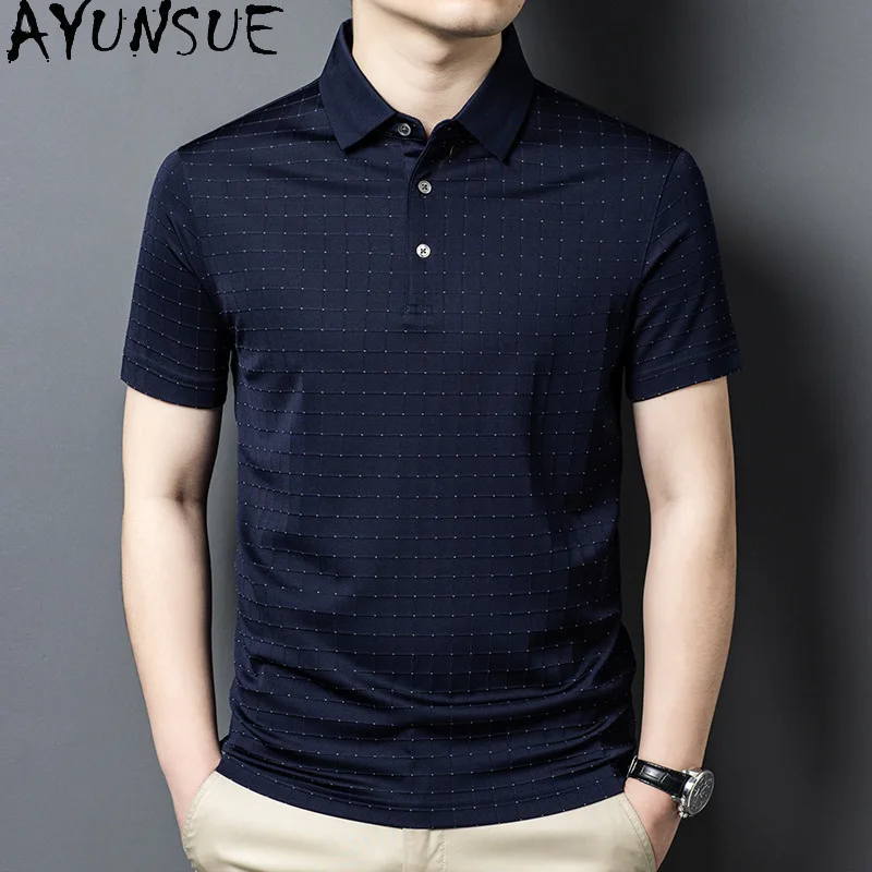AYUNSUE 100% Natural Mulberry Silk Polo Shirt Men Clothing Summer 2026 High Quality Polo T Shirt Man Short Sleeve Polos Tshirts