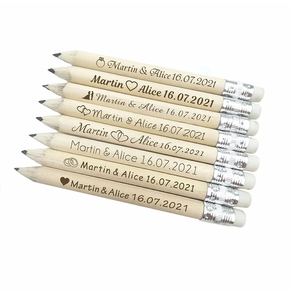 

100pcs Personalized Engraved Wooden Pencils Customized School Decor Pen With Rubber Wedding Gift Favors Baby Shower Party 10CM