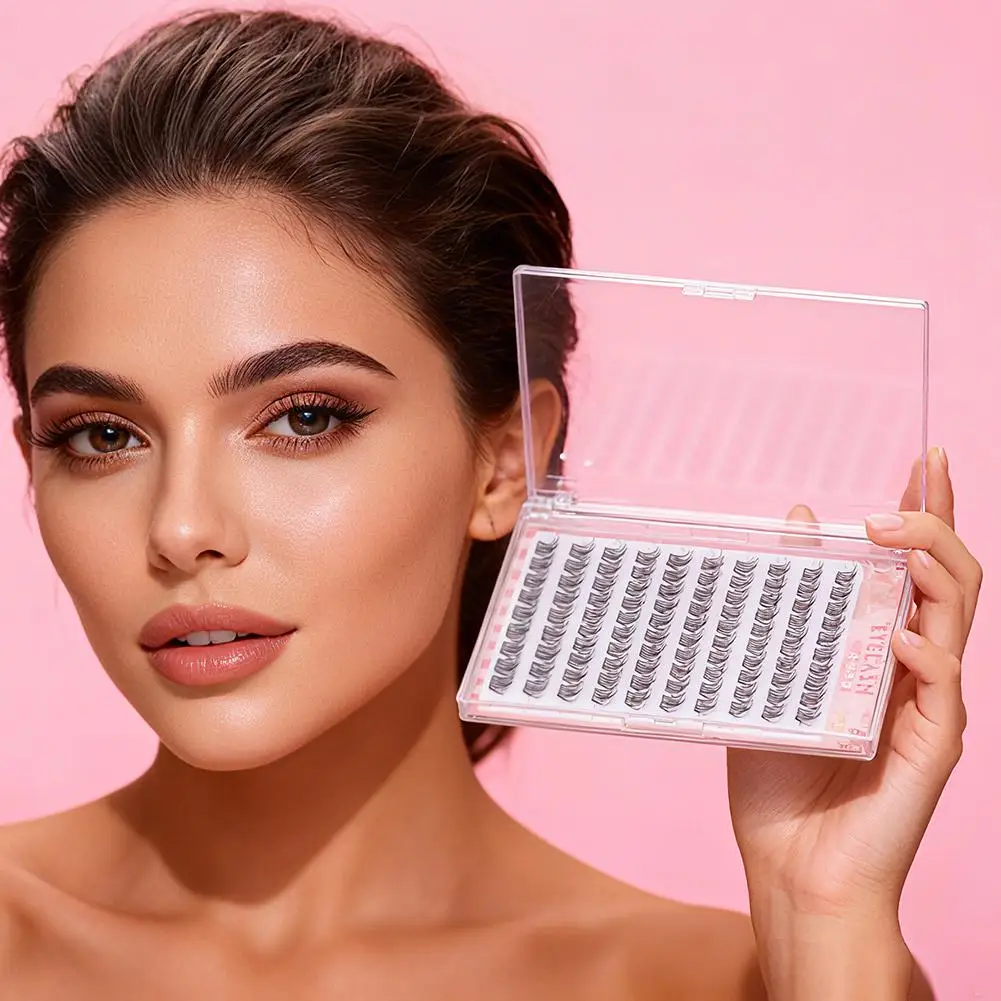 10 列の大容量接着剤不要つけまつげまつげ C カール 10-12 ミリメートルナチュラルシングルクラスター自己粘着つけまつげ X7K0