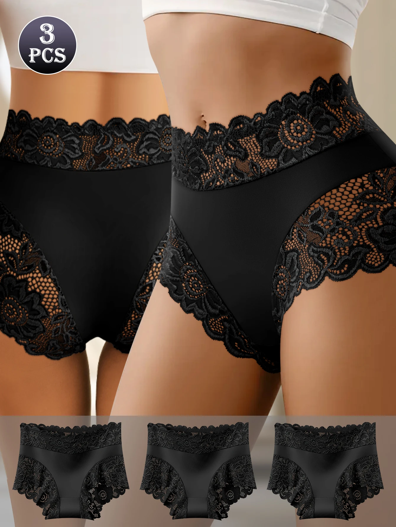 

3 шт./компл. кружевных трусиков, полые женские трусы, однотонные сексуальные трусы с цветочным принтом, полые черные трусы серии, женское нижнее белье