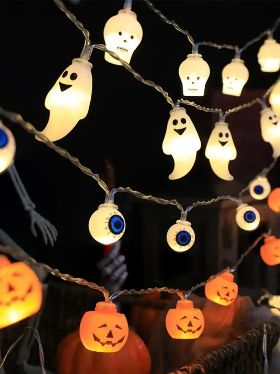 2025 Halloween décoration lumière LED chaîne citrouille crâne globe oculaire en forme de lampe chaîne tour ou friandise lanterne horreur Halloween jour