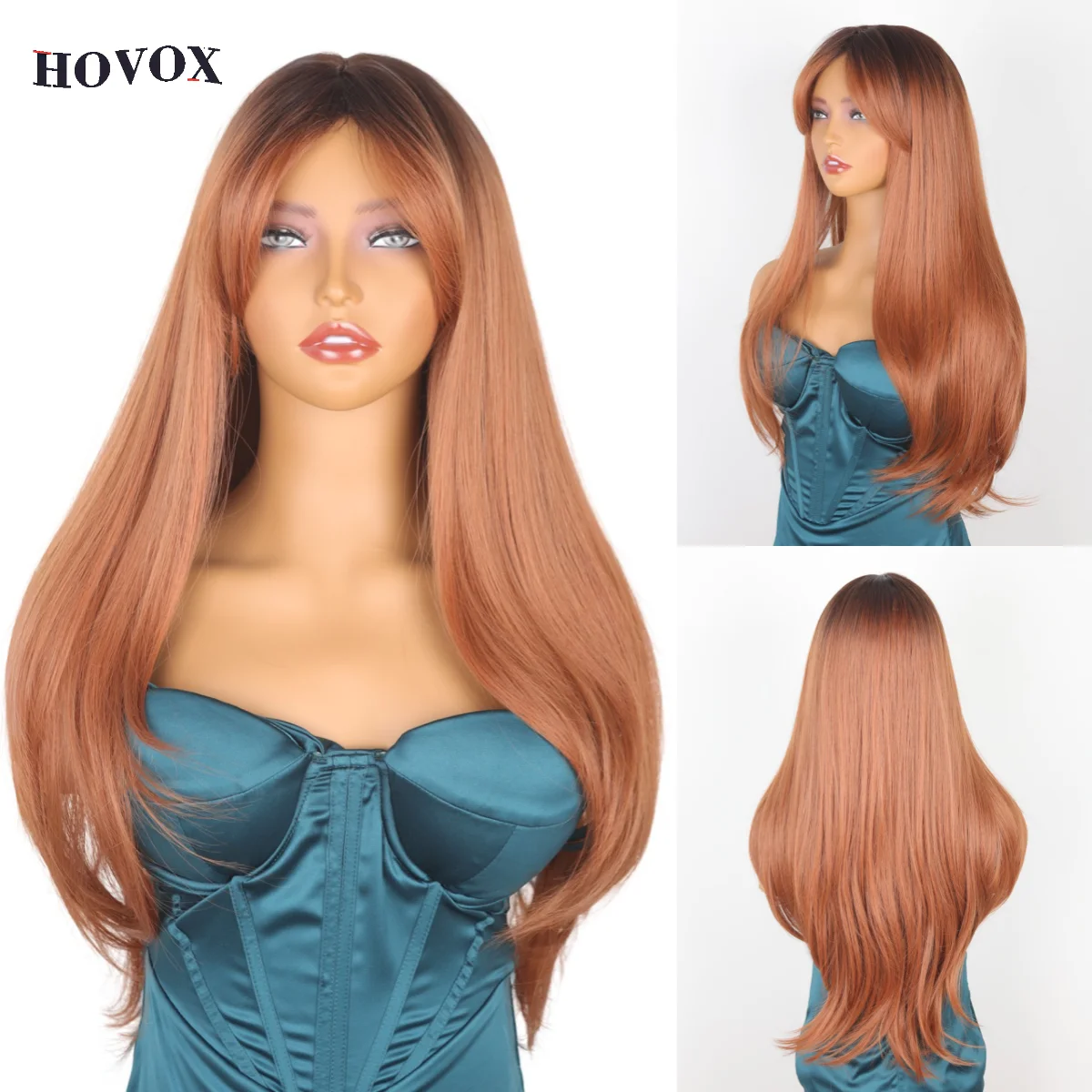 

HOVOX Synthetic Wig women Long Straight Hair Brown Daily Cosplay Party European American African Fashion Wigs