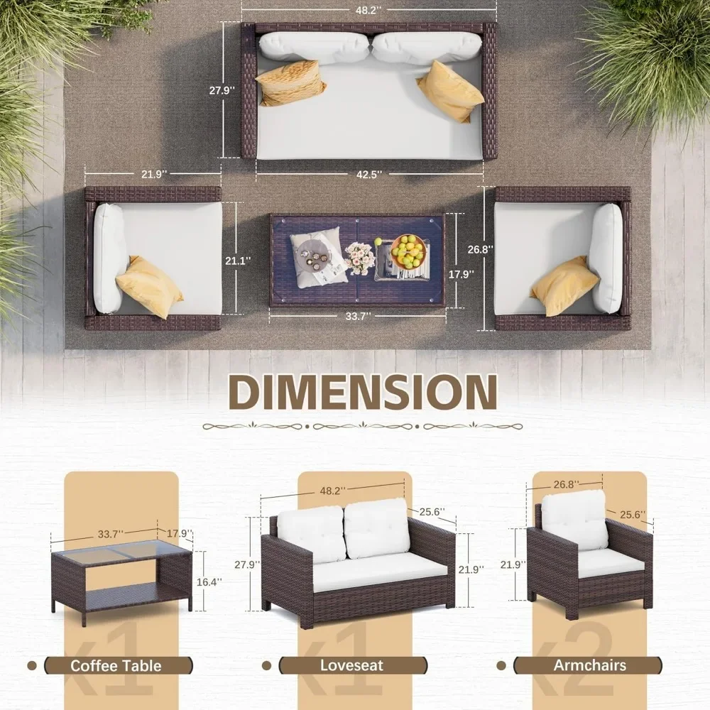 Juego de muebles de Patio de 4 piezas, silla de ratán, juego de sofás de mimbre para conversación, patio interior y exterior, porche, jardín, piscina, balcón