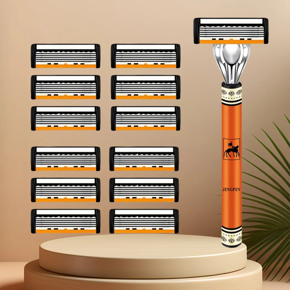 

1 шт. подставка для бритвы для бороды + 3 шт. 6-слойные лезвия ручная бритва для бороды ручная безопасная бритва 6 шт. 6-слойное лезвие ABS ручка противоскользящая