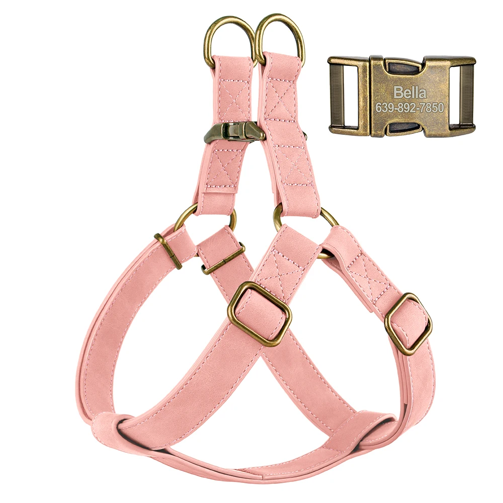 7 Color Custom Dog Harness Personalized Dog Leather Harness Vest Free Engraved for Small Medium Large Dogs Pitbull Pug Walking