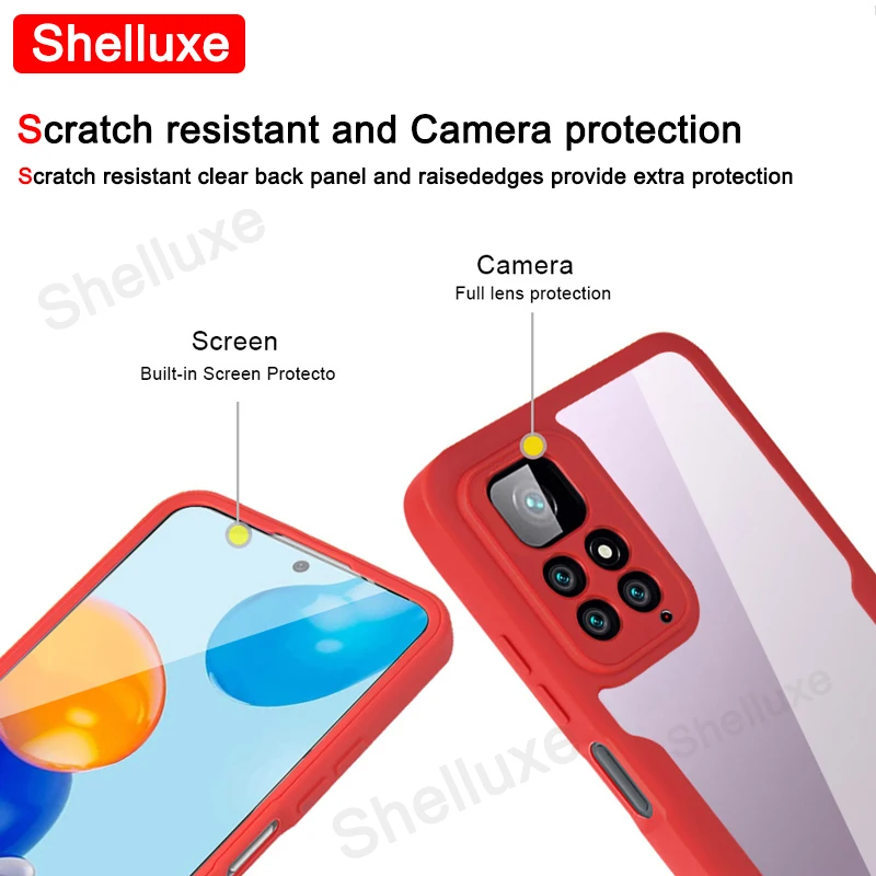 360 전신 전면 + 후면 클리어 케이스 Shelluxe For Xiaomi Redmi Note 11S 11 Pro Plus + Note11 Note11S 실리콘 양면 커버
