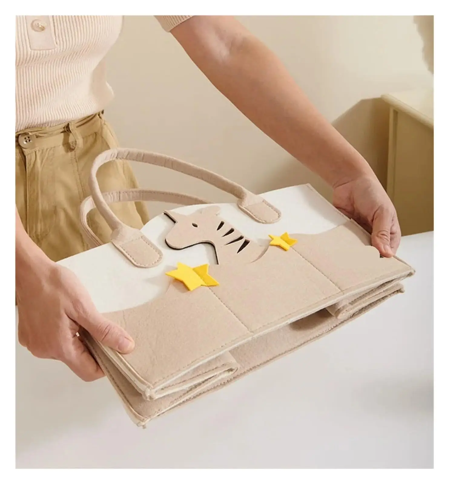 Felt Diaper Bag Baby Organizer Pockets Handheld Mummy Bag Mother and Baby Storage Bag Nappies Organizer Portable Mom Tote Basket