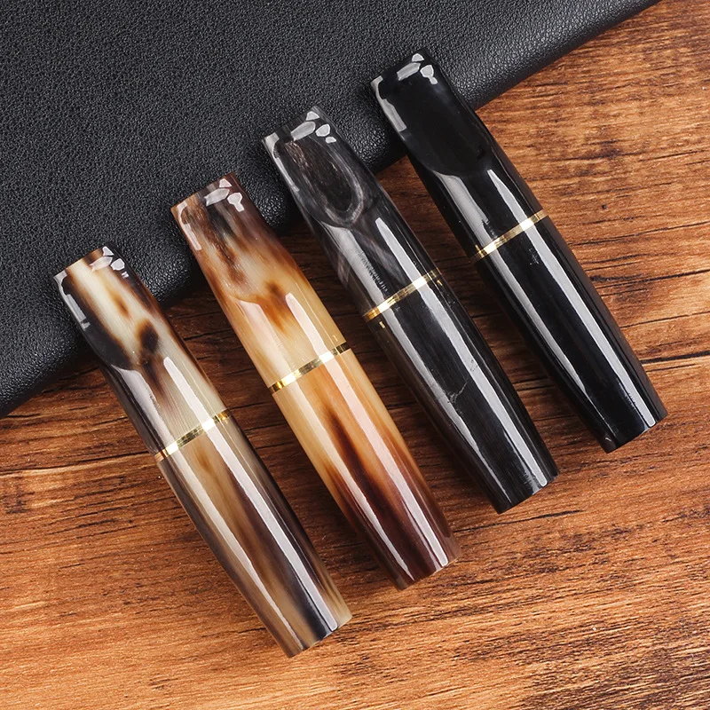 3 Sizes Cigarette Holder Sandalwood & Bullhorn Smoking Pipe Mouthpiece with 9mm Charcoal Filter Portable Men’s Smoke Purifier