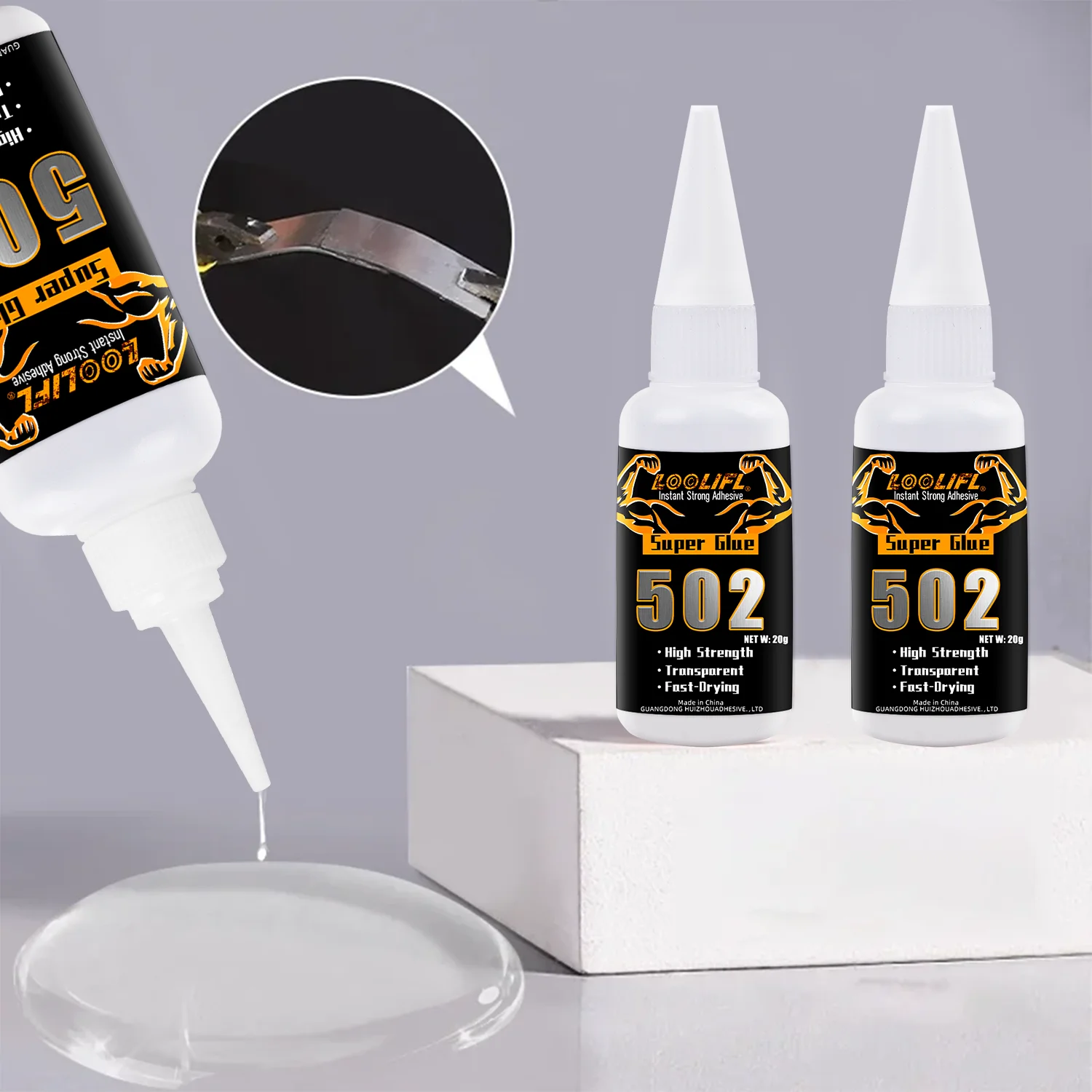 502-Super Glue, Cyanoacrylate High-Strength Quick-Drying Adhesive, Universal Transparent Colorless Glue with Precision Nozzle, Anti-Clogging Device