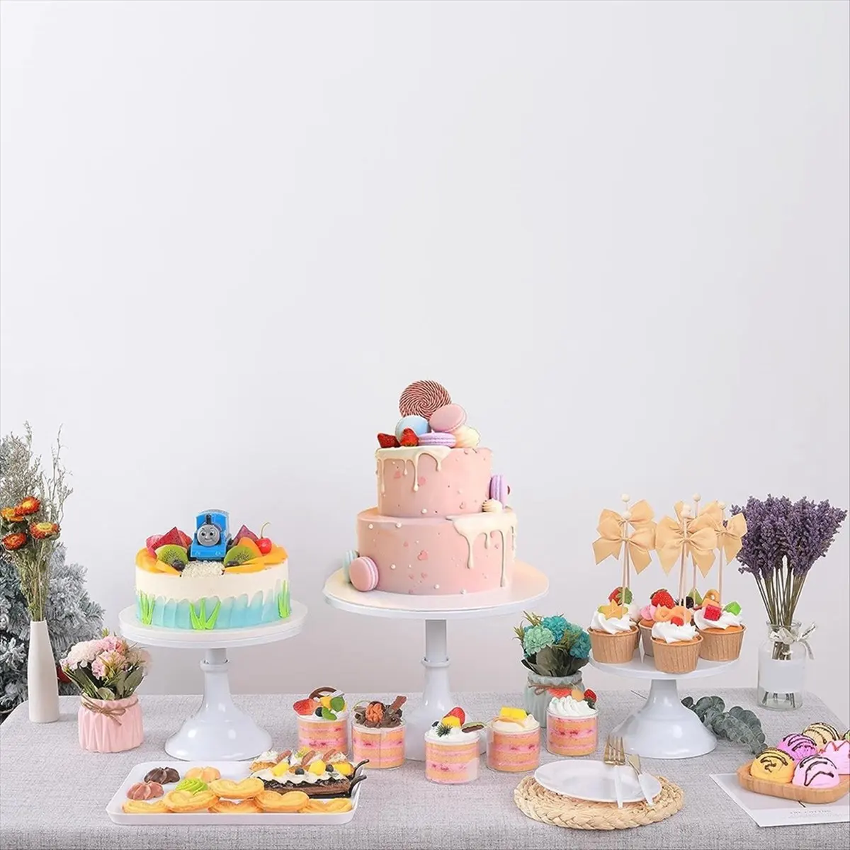 MALL 3Pcs Cake Stand, Cake Stand , Tall Cake Stands for Dessert Table, Perfect Display for Wedding Graduation Party,White