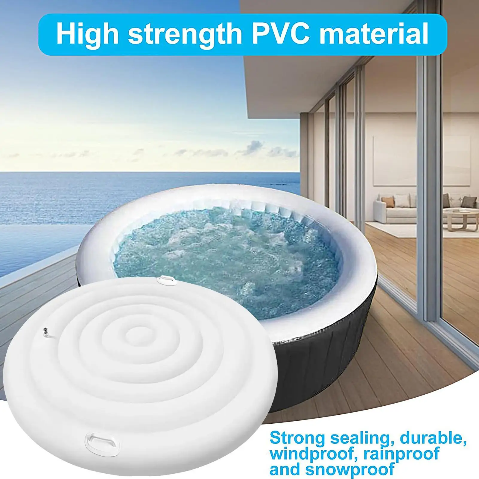 Windproof Cover With Handles Round Lid Hot Tub Inflatable Hot Tub Cover Outdoor Protection Thermal Hot Tub Cover For Bathroom