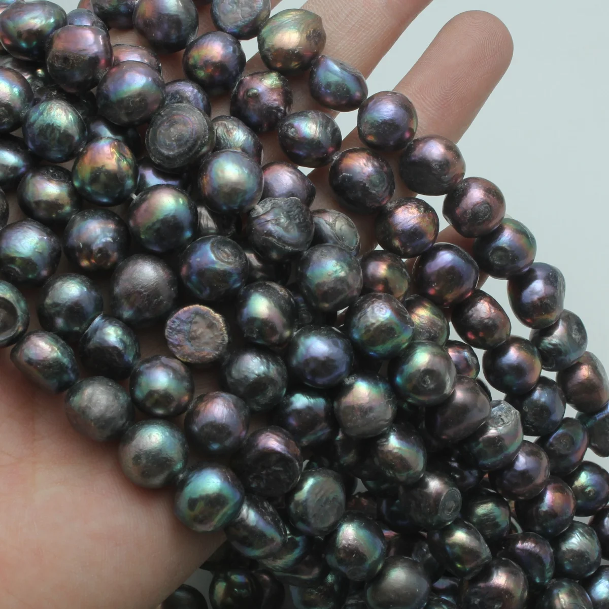 

10-11mm natural freshwater pearl black horizontal hole two sided glossy beads used for making jewelry DIY necklaces bracelet