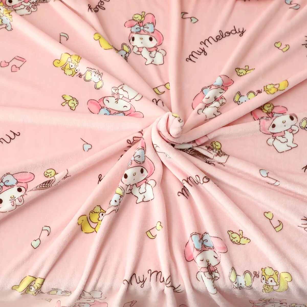 Sanrio ผ้าห่มแสนอบอุ่นลายดอกเมโลดี้น่ารักพิมพ์ลายเฮลโลคิตตี้สำหรับออฟฟิศหอพักผ้าห่มนอนสบายผ้าปูที่นอนน่ารักสำหรับเด็กผู้หญิง