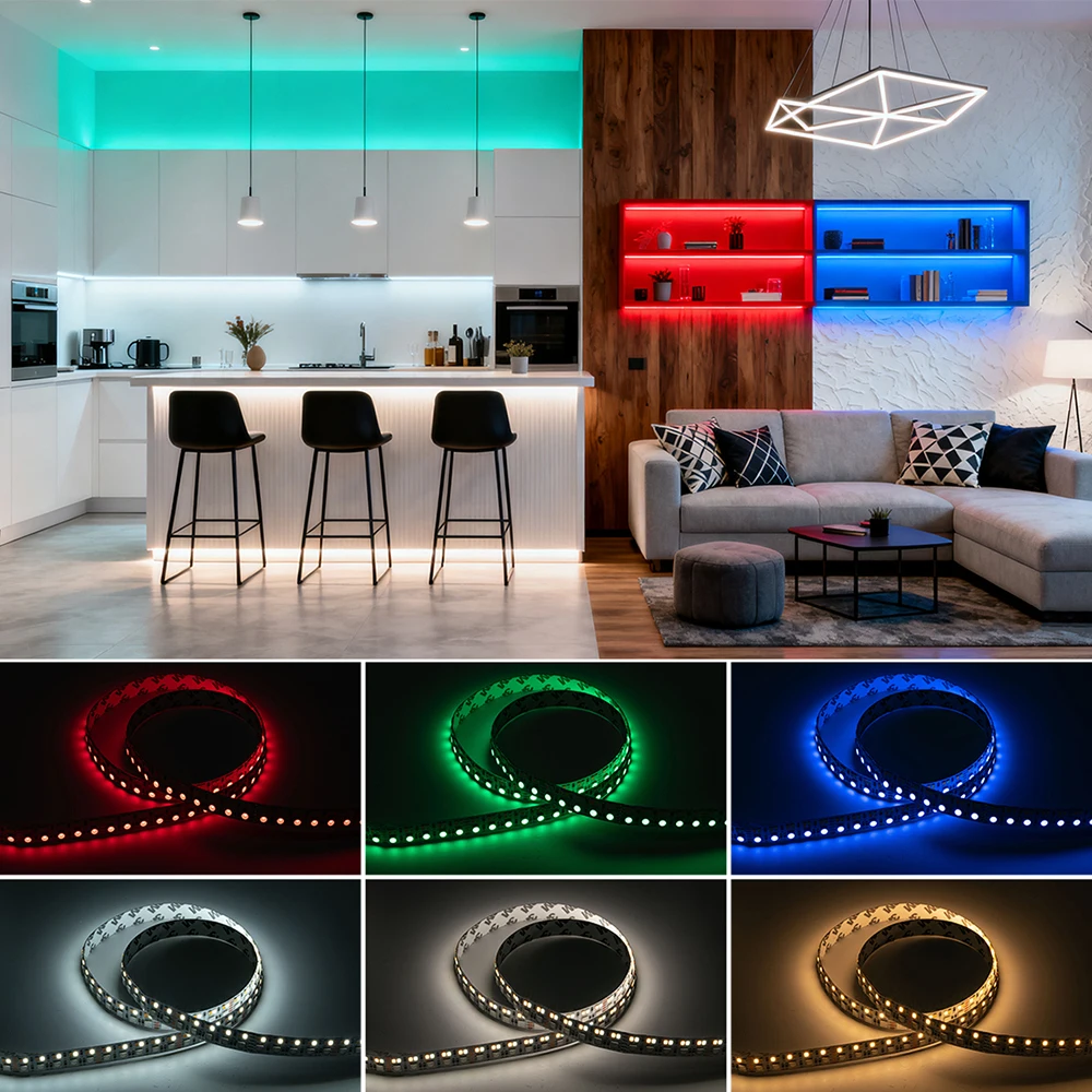 5 متر صف مزدوج RGBCCT 5 ألوان في 1 LED قطاع ضوء 6pin RGBW RGBCW RGBWW 5050 RGB 2835 WW CW 3000K-6500K 270 المصابيح/م 15 مللي متر 12 فولت 24 فولت