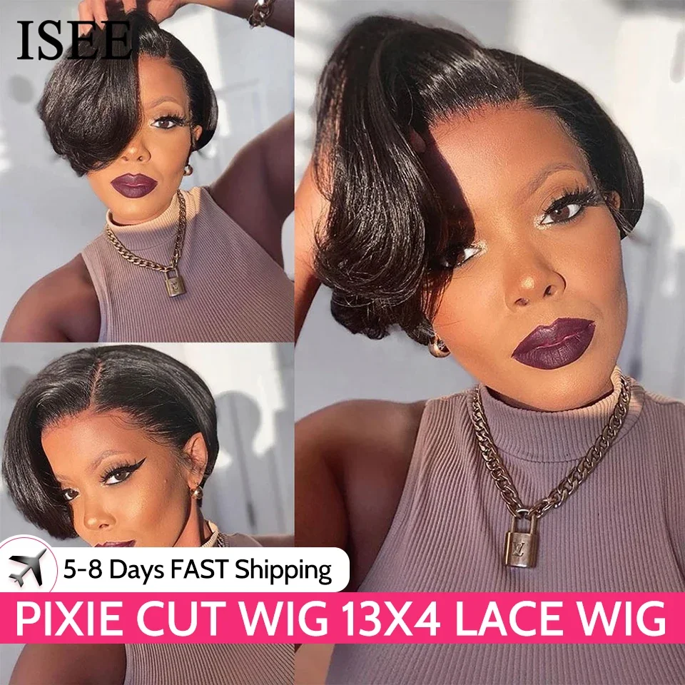 ISEE HAIR Short Bob Wig Lace Front Human Hair Wigs For Women Human Hair Straight Pixie Cut Wig 13X4 Lace Frontal Wig Human Hair