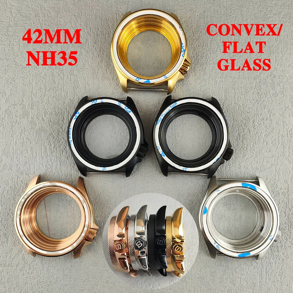 

NH35 case sapphire convex/flat glass 42mm case SKX007 screw in crown inlay suitable for NH35/NH36 movement stainless steel case